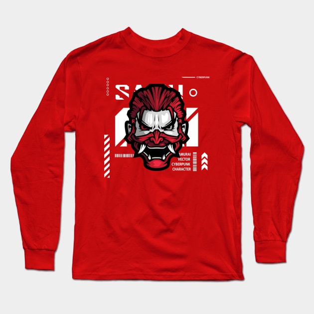 Samurai face with mask Long Sleeve T-Shirt by Christosign